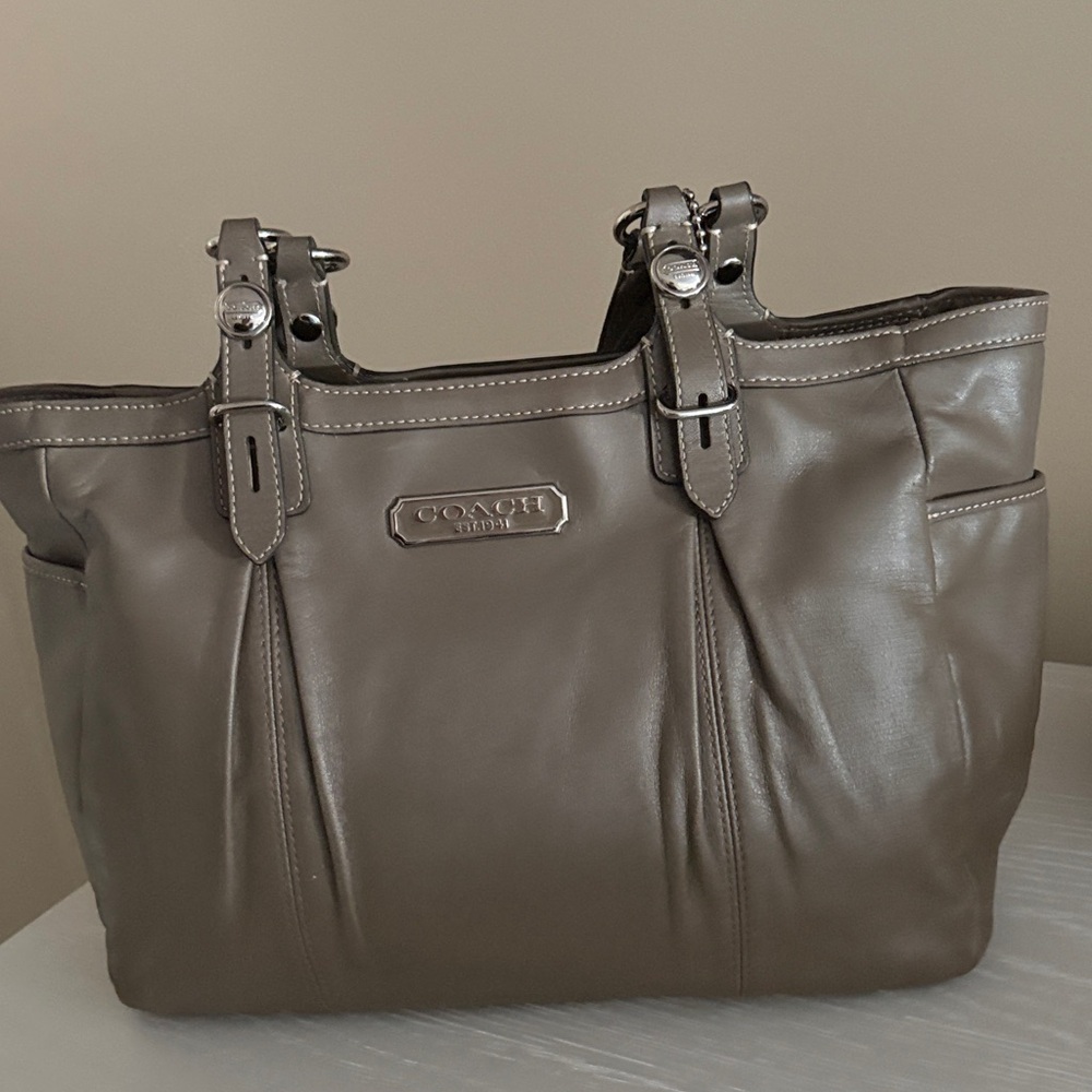 COACH Gallery East West Dk Beige Leather Tote Shoulder Bag